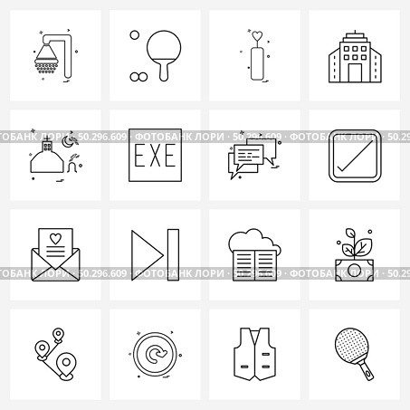 16 Interface Line Icon Set of modern symbols on church, enterprise, sport, building, light Vector Illustration. Стоковая иллюстрация, агентство Ingram Publishing / Фотобанк Лори