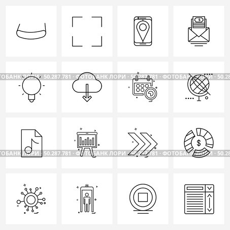 16 Universal Line Icon Pixel Perfect Symbols of memory, bulb, location, brain, message Vector Illustration. Стоковая иллюстрация, агентство Ingram Publishing / Фотобанк Лори