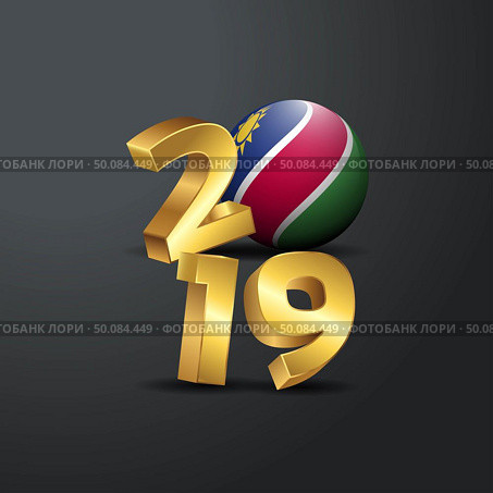 2019 Golden Typography with Namibia Flag. Happy New Year Lettering. Стоковая иллюстрация, агентство Ingram Publishing / Фотобанк Лори