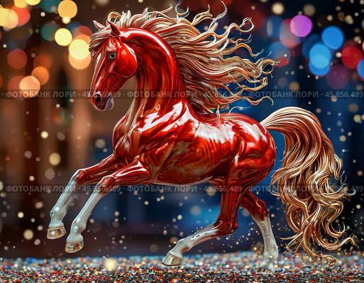 2026 is the year of the red fire Horse according to the eastern calendar. In Chinese tradition, fire is associated with life, vitality and light. Стоковое AI-изображение, AI-художник Сергей Елизарьев / Фотобанк Лори