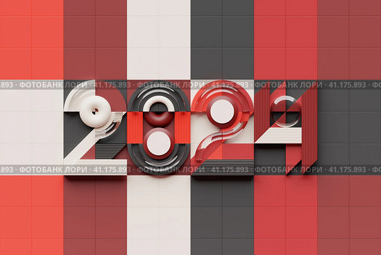 3D illustration inscription 2024 on a  colorful  background. Changeability of years. Illustration of the symbol of the new year. Стоковое фото, фотограф Виталий Сова / Фотобанк Лори