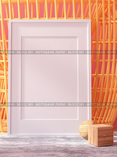 3D illustration, Mockup vertical photo frame on beautiful wall, decorate with uxury furniture at living room or lobby, hallway, rendering. Стоковое фото, агентство Ingram Publishing / Фотобанк Лори