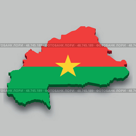 3d isometric Map of Burkina Faso with national flag. Стоковая иллюстрация, иллюстратор Максим Гребешков / Фотобанк Лори