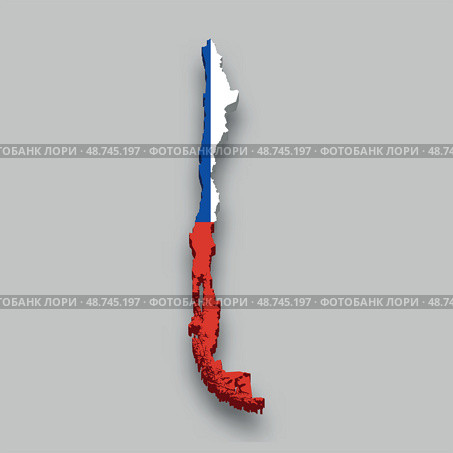 3d isometric Map of Chile with national flag. Стоковая иллюстрация, иллюстратор Максим Гребешков / Фотобанк Лори