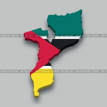 3d isometric Map of Mozambique with national flag. Стоковая иллюстрация, иллюстратор Максим Гребешков / Фотобанк Лори