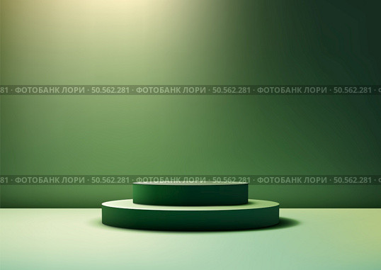 3D realistic green podium with a green background, Product display, Mockup, Showcase presentation. Vector illustration. Стоковая иллюстрация, агентство Ingram Publishing / Фотобанк Лори