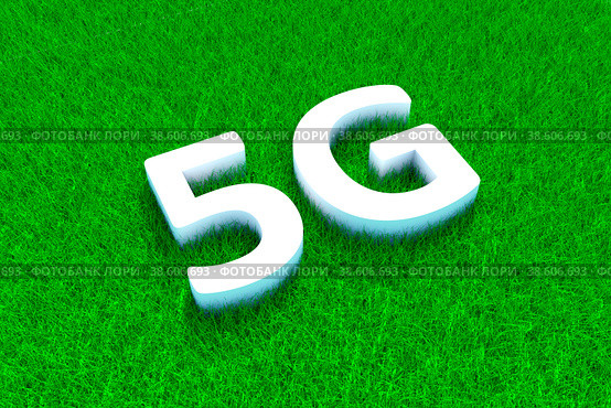 5G green grass meadow background 3d illustration. Стоковая иллюстрация, иллюстратор Максим Иванов / Фотобанк Лори