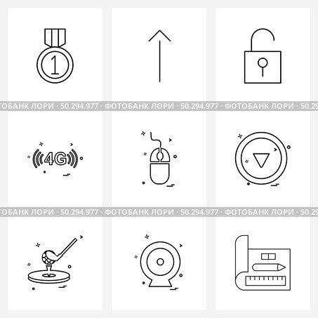 9 Universal Line Icon Pixel Perfect Symbols of pointing device, mouse, unlock, mouse, signals Vector Illustration. Стоковая иллюстрация, агентство Ingram Publishing / Фотобанк Лори
