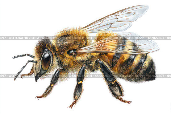 A bee is standing on a white background. Стоковое AI-изображение, AI-художник Ярославский Максим / Фотобанк Лори