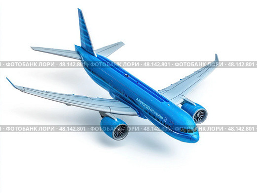 A blue airplane with the word "jet" on the side. Стоковое AI-изображение, AI-художник Ярославский Максим / Фотобанк Лори