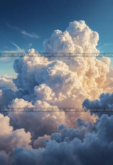 A breathtaking display of fluffy clouds fills the sky, illuminated by the warm hues of a sunset Generative AI. Стоковое AI-изображение, AI-художник Юлия Петровская / Фотобанк Лори