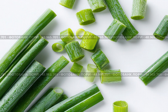 A bunch of green onions are cut into small pieces. Стоковое AI-изображение, AI-художник Ярославский Максим / Фотобанк Лори