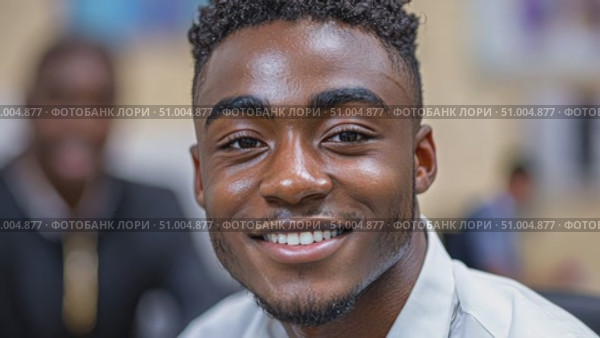 A cheerful young man smiles warmly while interacting with friends, creating an uplifting atmosphere during a casual gathering. Стоковое AI-видео, аниматор Данила Большаков / Фотобанк Лори