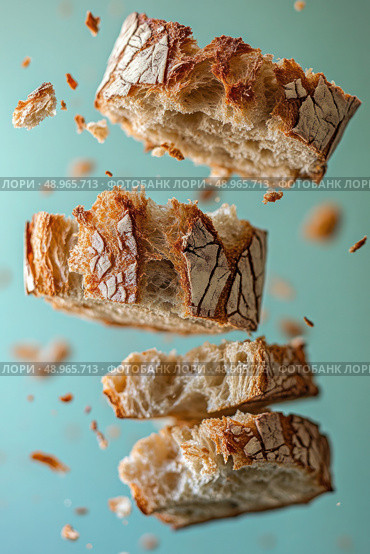 A close up of four pieces of bread with the top piece missing. Стоковое AI-изображение, AI-художник Ярославский Максим / Фотобанк Лори