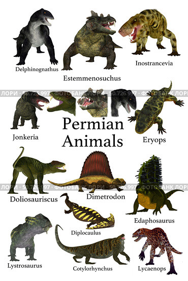 A collection of animals, prehistoric animals that lived during the Permian Period. Стоковое фото, фотограф Corey Ford/Stocktrek Images / ТАСС / Фотобанк Лори