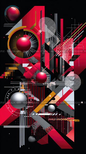 A colorful abstract painting with a red circle in the center. Стоковое AI-изображение, AI-художник Ярославский Максим / Фотобанк Лори