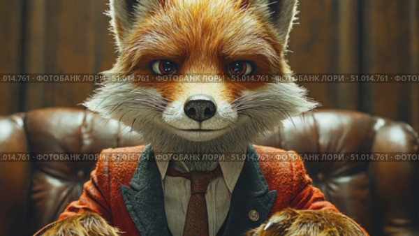 A confident fox character in a tailored suit sits at a desk, ready to share important information in an upscale office environment. Стоковое AI-видео, аниматор Данила Большаков / Фотобанк Лори