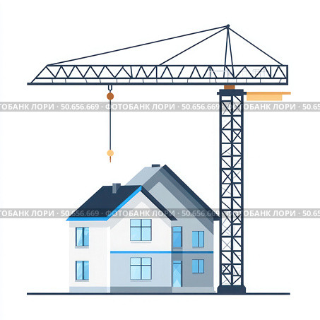 A crane is lifting a house. Стоковое AI-изображение, AI-художник Ярославский Максим / Фотобанк Лори