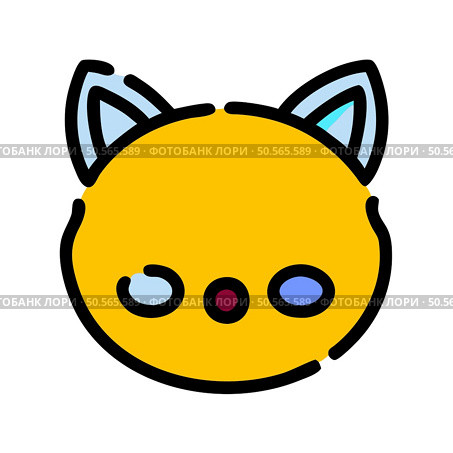 A cute and friendly cartoon cat with closed eyes. a red nose. and blue eyes. This icon is perfect for adding a touch of whimsy to designs for childrens products. social media. or websites. Стоковая иллюстрация, агентство Ingram Publishing / Фотобанк Лори
