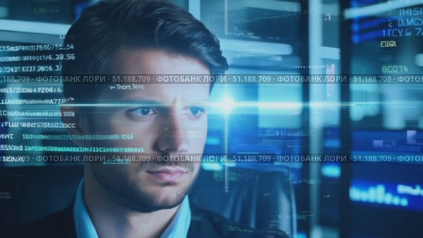 A dedicated professional examines complex data visualizations and trends in a sleek office setting late at night. Стоковое AI-видео, аниматор Данила Большаков / Фотобанк Лори