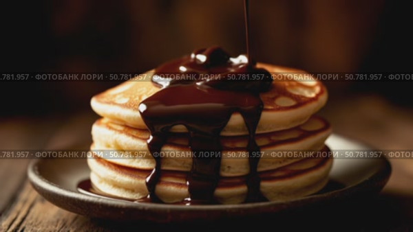 A Delicious Stack of Fluffy Pancakes Drenched in Rich and Velvety Chocolate Syrup. Стоковое AI-видео, аниматор Лариса Пономарева / Фотобанк Лори