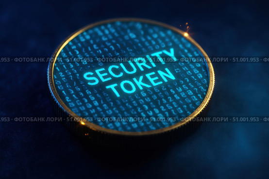 A Detailed Look at a Digital Security Token with Binary Code Background Illustrating Data Protection and Cryptocurrency Significance. Стоковое AI-изображение, AI-художник Башкирова Анна / Фотобанк Лори