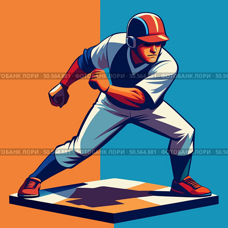 A dynamic illustration of a baseball player in a fielding position. ready to catch the ball. This colorful and energetic design would be perfect for sports websites. social media posts. or printed materials. Стоковая иллюстрация, агентство Ingram Publishing / Фотобанк Лори