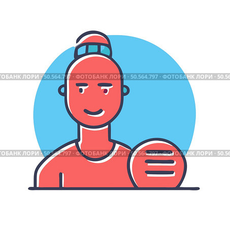 A friendly cartoon illustration of a woman with a bun. wearing a red shirt and holding a speech bubble. Perfect for representing communication. feedback. and online discussions. Стоковая иллюстрация, агентство Ingram Publishing / Фотобанк Лори