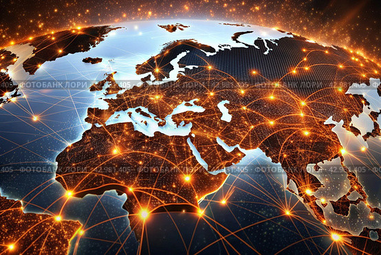 A graphical information picture of global business. Trade, tourism, electronic communication. Стоковое AI-изображение, AI-художник Photojuli / Фотобанк Лори