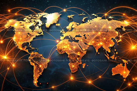 A graphical information picture of global business. Trade, tourism, electronic communication. Стоковое AI-изображение, AI-художник Photojuli / Фотобанк Лори