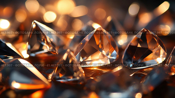 A group of diamonds are shown in a dark background, AI. Стоковое AI-изображение, AI-художник Сергей Старуш / Фотобанк Лори
