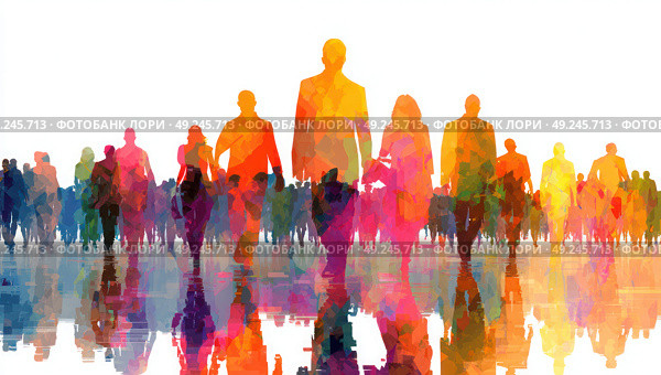 A group of people walking in a city. Стоковое AI-изображение, AI-художник Ярославский Максим / Фотобанк Лори