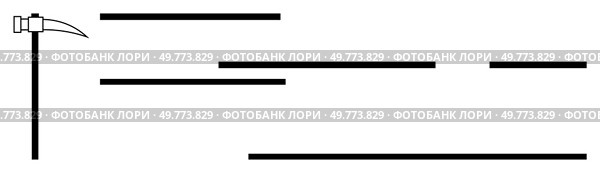 A hammer visually connects with numerous horizontal black lines in a simple, monochrome minimalist design. Ideal for themes like construction, tools, minimalism, abstraction, and design. Abstract Design with Hammer and Horizontal Lines in Minimalist Style. Стоковая иллюстрация, агентство Ingram Publishing / Фотобанк Лори