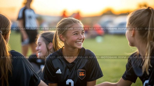 A Joyful Young Soccer Team Celebrating Together Enthusiastically After Their Game Has Concluded Successfully. Стоковое фото, фотограф Anastasy Yarmolovich / Фотобанк Лори