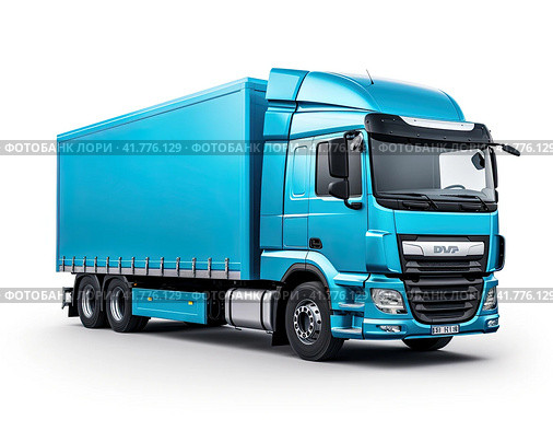 A large blue cargo truck for long-distance cargo transportation. The concept of cargo transportation. Стоковое AI-изображение, AI-художник Ярославский Максим / Фотобанк Лори