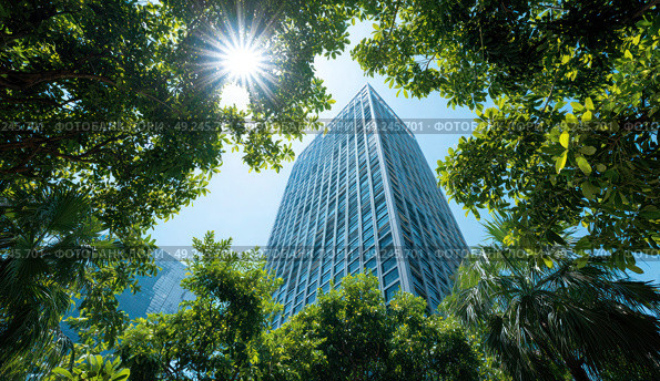 A large building with a lot of trees in front of it. Стоковое AI-изображение, AI-художник Ярославский Максим / Фотобанк Лори