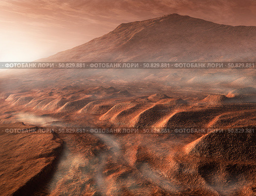 A light fog forms in a desiccated gully in Gale Crater, Mars. Стоковое фото, фотограф Steven Hobbs/Stocktrek Images / ТАСС / Фотобанк Лори