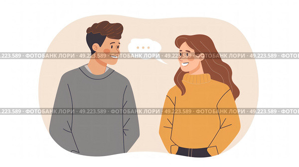 A man and a woman engaged in conversation, discussing with each other in a casual setting. Стоковое AI-изображение, AI-художник Данила Большаков / Фотобанк Лори
