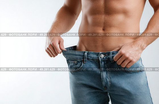 A man is wearing blue jeans and has a very muscular body. Стоковое AI-изображение, AI-художник Ярославский Максим / Фотобанк Лори