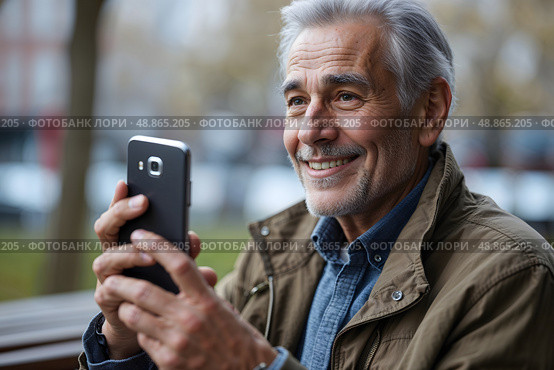 A man talks on the phone with scammers for a long time. Стоковое AI-изображение, AI-художник Александр Поташев / Фотобанк Лори