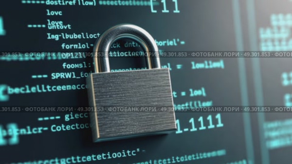 A metallic 3D lock icon with brushed steel texture, angled to show depth, placed on a blurred security-themed hi-tech futuristic modern backdrop. Стоковое AI-видео, аниматор Sergey Grishin / Фотобанк Лори