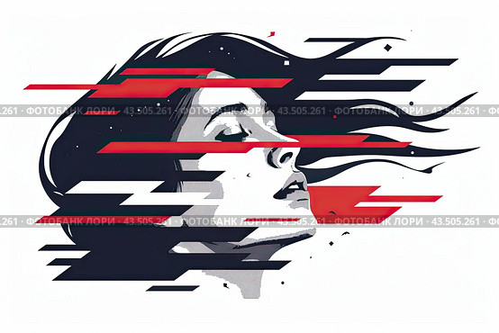 A modernist image of a girl's head in two colors. The concept of movement. Стоковое AI-изображение, AI-художник Ярославский Максим / Фотобанк Лори