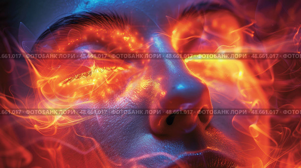 A Mystical Portrait Enhanced with Ethereal Light Accentuated by Sparkling Visual Effects for a Dreamlike Quality. Стоковое AI-изображение, AI-художник Anastasy Yarmolovich / Фотобанк Лори