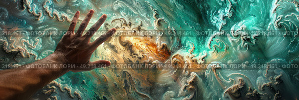 A painting depicting a hand extended towards an object in an attempt to grasp or touch it. Стоковое AI-изображение, AI-художник Данила Большаков / Фотобанк Лори