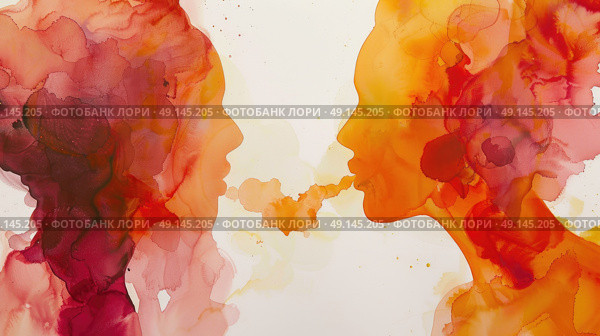 A painting depicting two individuals standing across from each other in a direct gaze. Стоковое AI-изображение, AI-художник Данила Большаков / Фотобанк Лори