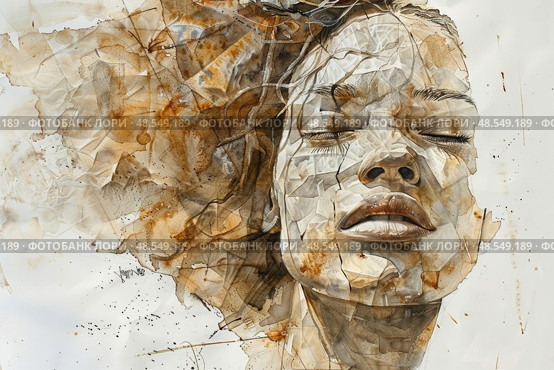 A painting of a woman with her eyes shut, embodying a sense of introspection and inner focus. Стоковое AI-изображение, AI-художник Данила Большаков / Фотобанк Лори