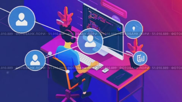 A person engaged in programming at a stylish desk with plants, focusing intently on the colorful code displayed on the computer screen. Стоковое AI-видео, аниматор Данила Большаков / Фотобанк Лори
