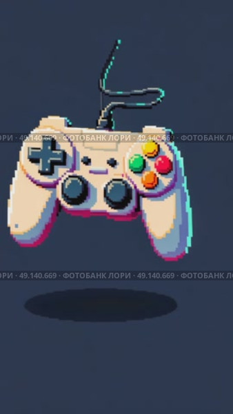 A pixel-art inspired 3D game controller icon with retro colors, slight tilt for dynamic perspective, nostalgic vibe. Стоковое AI-видео, аниматор Sergey Grishin / Фотобанк Лори