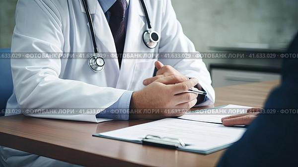 A psychiatrist conducts a study with a patient. Стоковое AI-изображение, AI-художник Кирилл Черезов / Фотобанк Лори