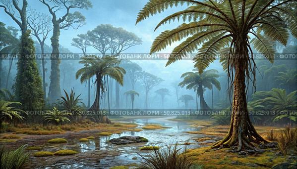 A realistic landscape from the Cretacous period. Стоковое фото, фотограф Sergey Krasovskiy/Stocktrek Images / ТАСС / Фотобанк Лори